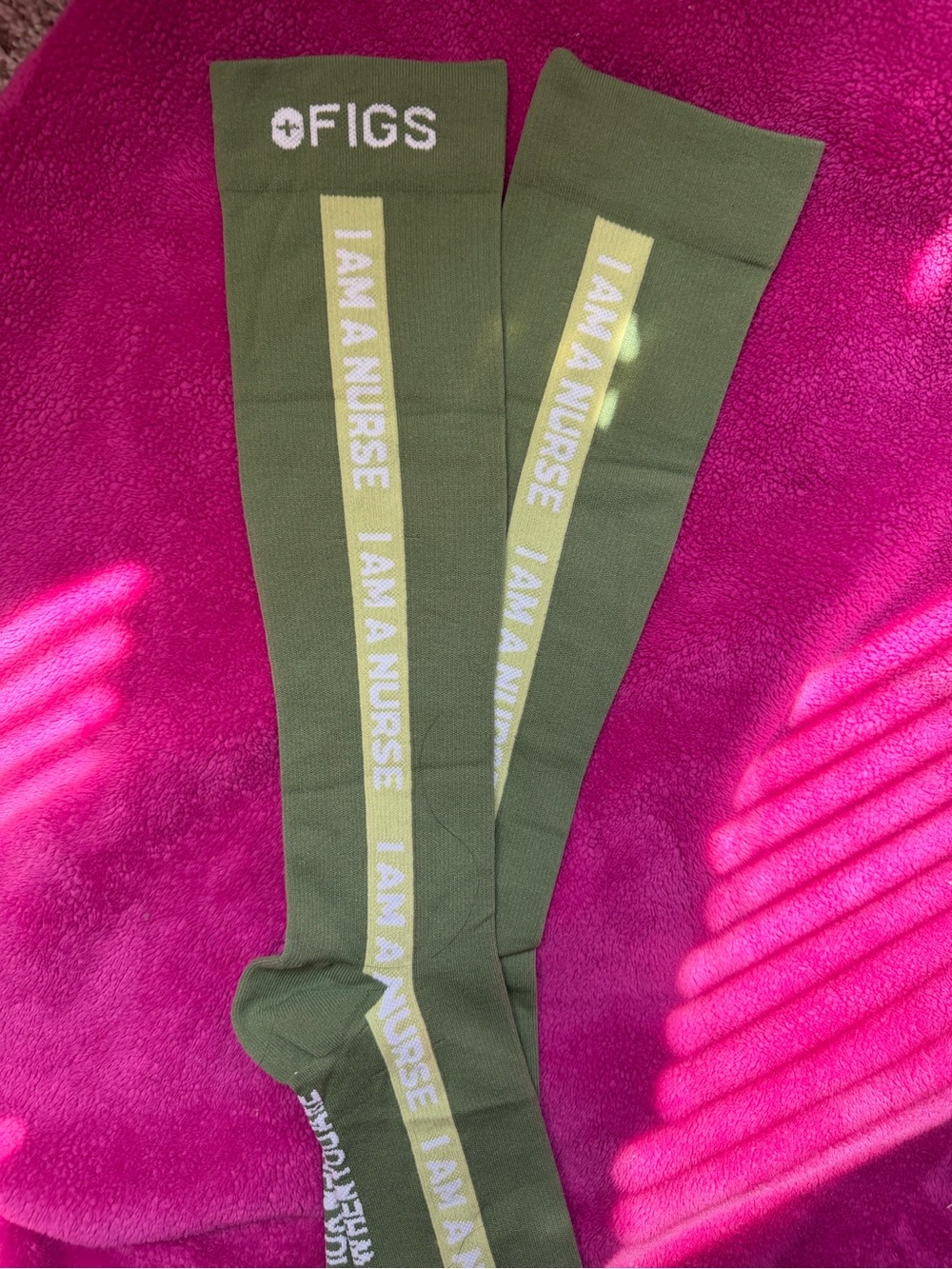 Figs Olive Compression Nurse Socks with Cream Lettering